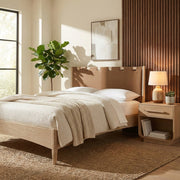 Santos Vegan Leather Headboard and Wood King Bed in Brown - B1264Brown-K