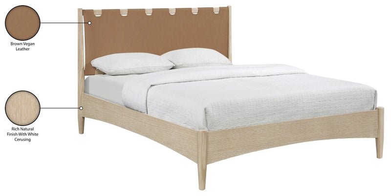 Santos Vegan Leather Headboard and Wood King Bed in Brown - B1264Brown-K