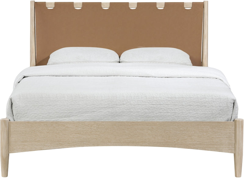 Santos Vegan Leather Headboard and Wood King Bed in Brown - B1264Brown-K