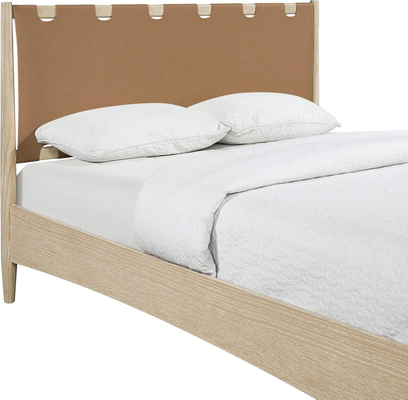 Santos Vegan Leather Headboard and Wood King Bed in Brown - B1264Brown-K