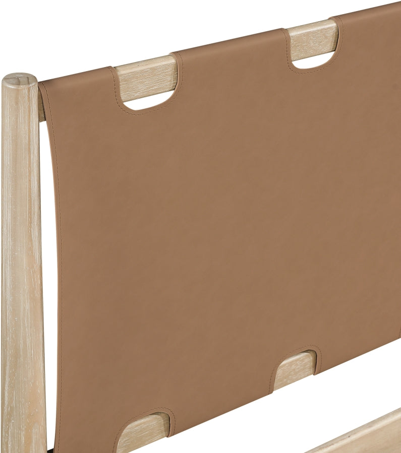 Santos Vegan Leather Headboard and Wood King Bed in Brown - B1264Brown-K