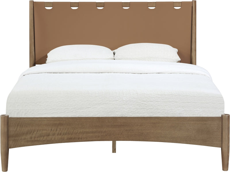 Santos Vegan Leather Headboard and Wood King Bed in Brown - B1265Brown-K