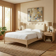 Santos Vegan Leather Headboard and Wood King Bed in Cream - B1264Cream-K
