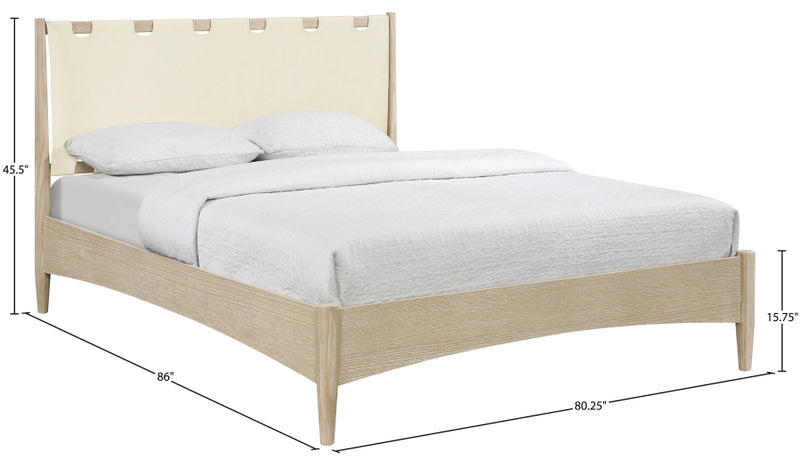 Santos Vegan Leather Headboard and Wood King Bed in Cream - B1264Cream-K