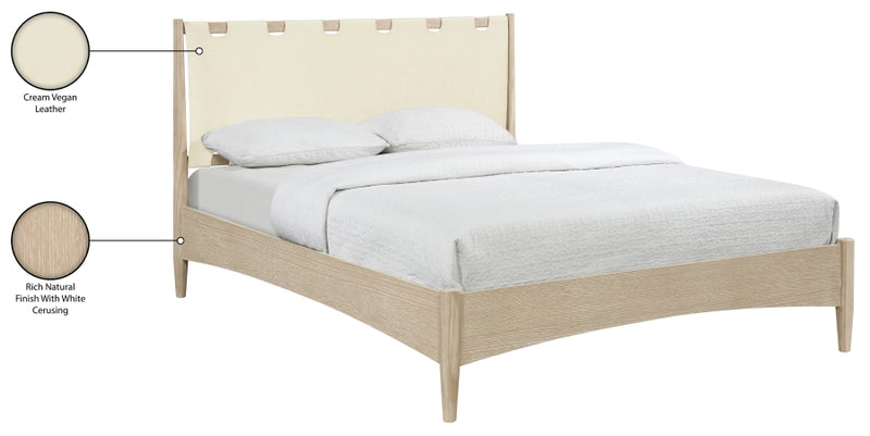 Santos Vegan Leather Headboard and Wood King Bed in Cream - B1264Cream-K
