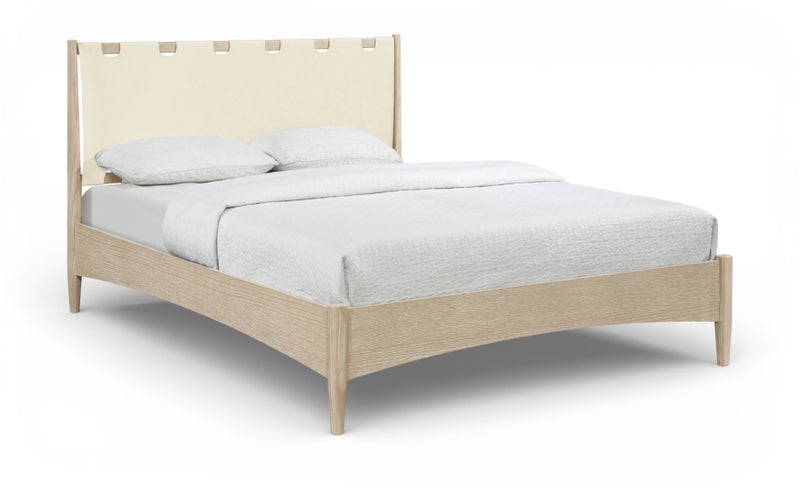 Santos Vegan Leather Headboard and Wood King Bed in Cream - B1264Cream-K