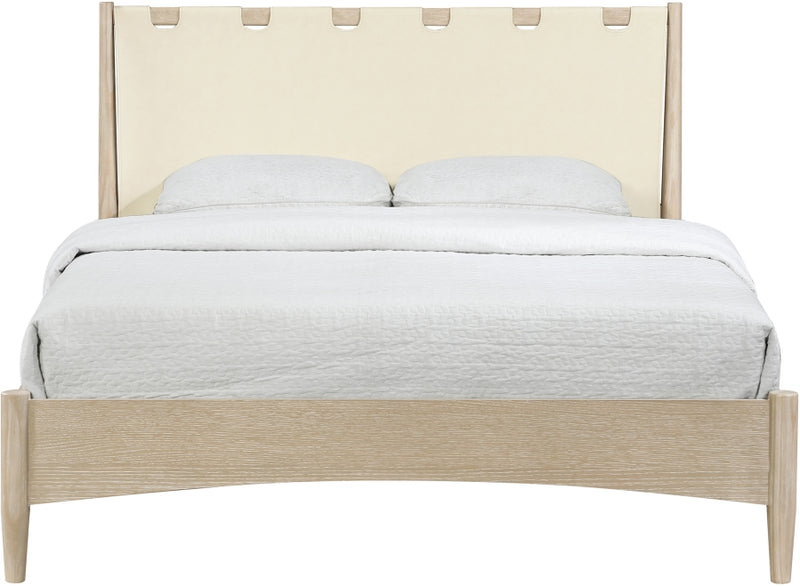 Santos Vegan Leather Headboard and Wood King Bed in Cream - B1264Cream-K