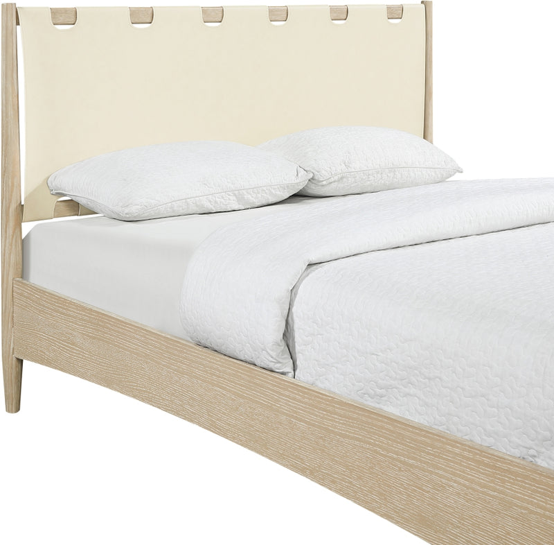 Santos Vegan Leather Headboard and Wood King Bed in Cream - B1264Cream-K