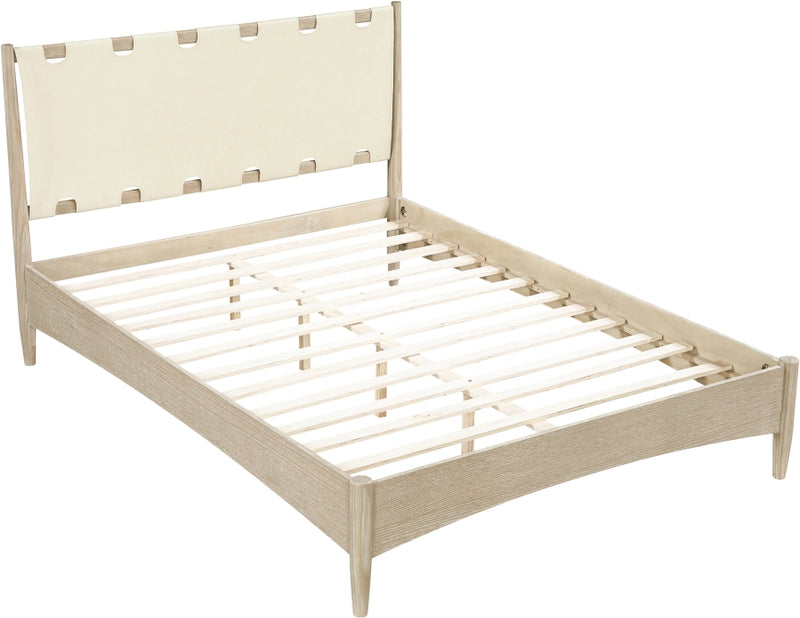 Santos Vegan Leather Headboard and Wood King Bed in Cream - B1264Cream-K