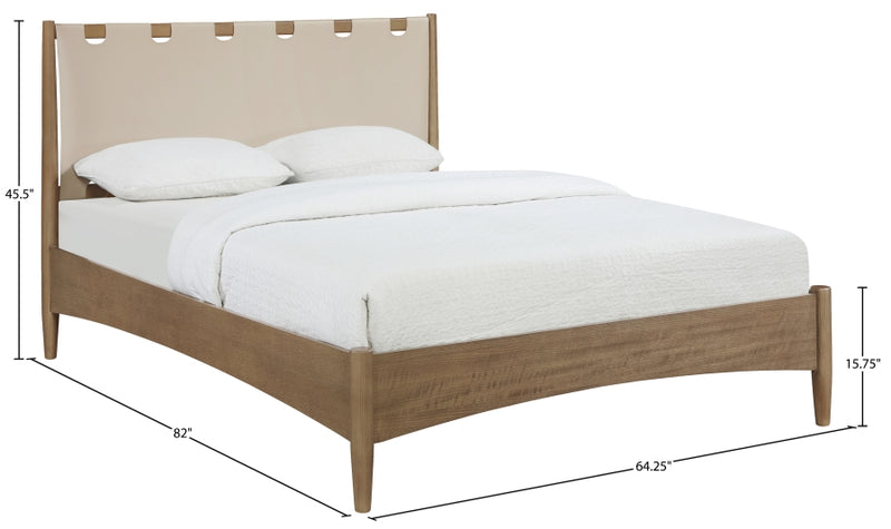 Santos Vegan Leather Headboard and Wood Queen Bed in Beige - B1265Beige-Q