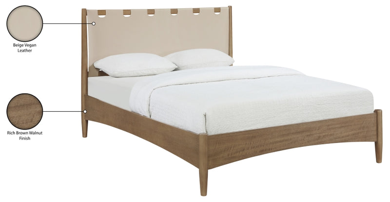 Santos Vegan Leather Headboard and Wood Queen Bed in Beige - B1265Beige-Q