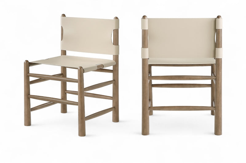 Santos Vegan Leather Upholstered Dining Chair in Beige, Set of 2 - 77095Beige-C