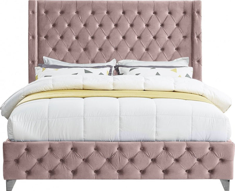 Savan Velvet Full Bed Pink - SavanPink-F