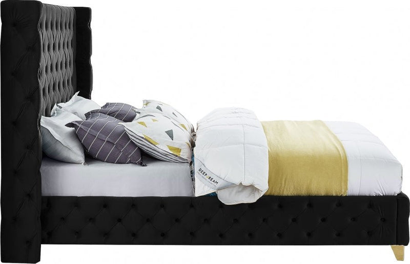 Savan Velvet King Bed Black - Gate FurnitureKing Bed