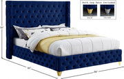 Savan Velvet King Bed Blue - Gate FurnitureKing Bed