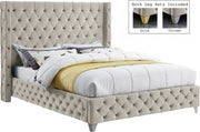 Savan Velvet King Bed Cream - Gate FurnitureKing Bed