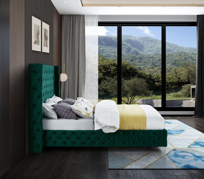 Savan Velvet King Bed Green - Gate FurnitureKing Bed