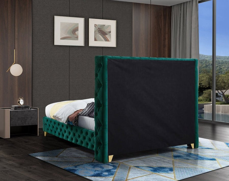 Savan Velvet King Bed Green - Gate FurnitureKing Bed