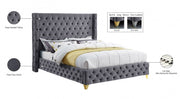Savan Velvet King Bed Grey - Gate FurnitureKing Bed