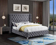Savan Velvet King Bed Grey - Gate FurnitureKing Bed