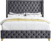 Savan Velvet King Bed Grey - Gate FurnitureKing Bed