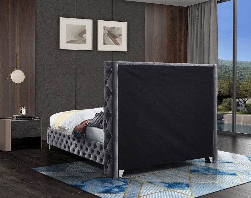 Savan Velvet King Bed Grey - Gate FurnitureKing Bed