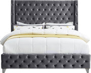 Savan Velvet King Bed Grey - Gate FurnitureKing Bed