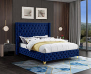 Savan Velvet Queen Bed Blue - Gate FurnitureQueen Bed