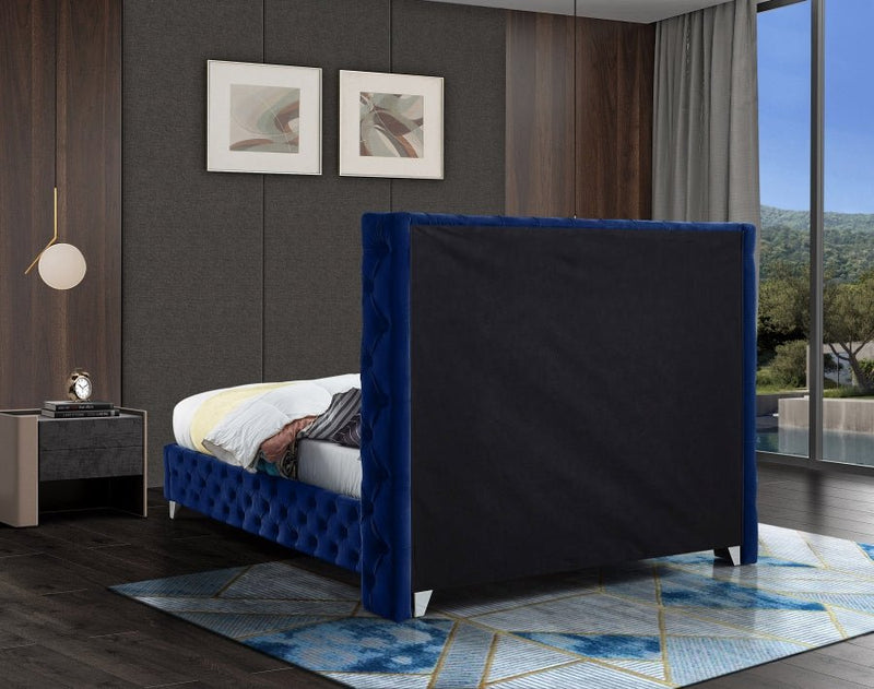 Savan Velvet Queen Bed Blue - Gate FurnitureQueen Bed