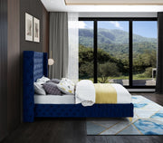 Savan Velvet Queen Bed Blue - Gate FurnitureQueen Bed