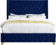 Savan Velvet Queen Bed Blue - Gate FurnitureQueen Bed