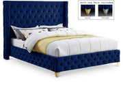 Savan Velvet Queen Bed Blue - Gate FurnitureQueen Bed