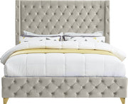 Savan Velvet Queen Bed Cream - Gate FurnitureQueen Bed