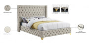 Savan Velvet Queen Bed Cream - Gate FurnitureQueen Bed