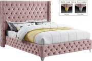 Savan Velvet Queen Bed Pink - Gate FurnitureQueen Bed