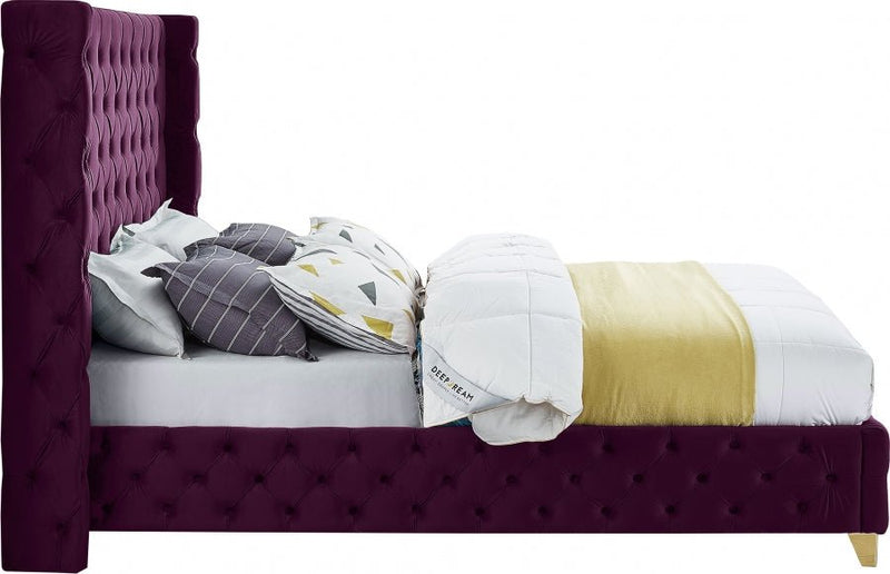 Savan Velvet Queen Bed Purple - Gate FurnitureQueen Bed
