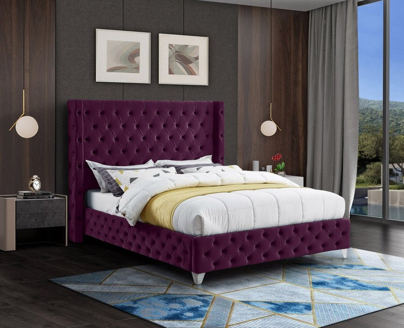 Savan Velvet Queen Bed Purple - Gate FurnitureQueen Bed