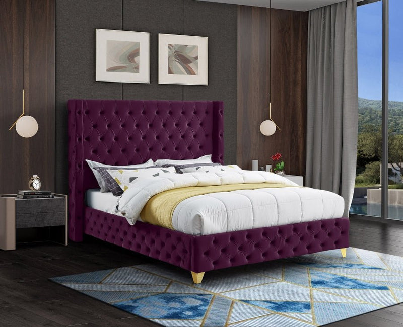 Savan Velvet Queen Bed Purple - Gate FurnitureQueen Bed