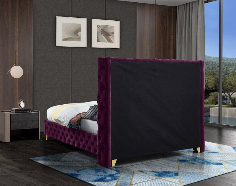 Savan Velvet Queen Bed Purple - Gate FurnitureQueen Bed