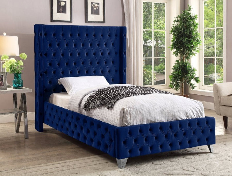 Savan Velvet Twin Bed Blue - Gate FurnitureTwin Bed