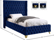 Savan Velvet Twin Bed Blue - Gate FurnitureTwin Bed