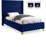 Savan Velvet Twin Bed Blue - Gate FurnitureTwin Bed