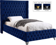 Savan Velvet Twin Bed Blue - Gate FurnitureTwin Bed