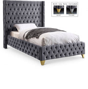 Savan Velvet Twin Bed Grey - Gate FurnitureTwin Bed
