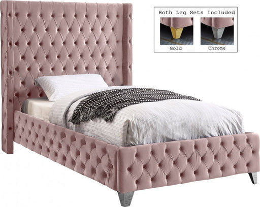 Savan Velvet Twin Bed Pink - Gate FurnitureTwin Bed