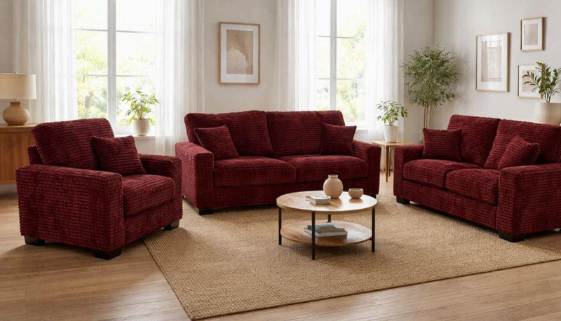 Savannah - Burgundy Upholstered Loveseat with Throw Pillows Included - L407-L