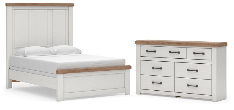 Savonport Full Panel Bed and Dresser in White/Brown - PKG025554