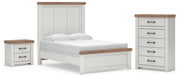 Savonport Full Panel Bed, Chest and Nightstand in White/Brown - PKG025550