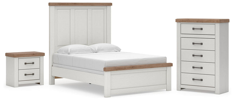 Savonport Full Panel Bed, Chest and Nightstand in White/Brown - PKG025550