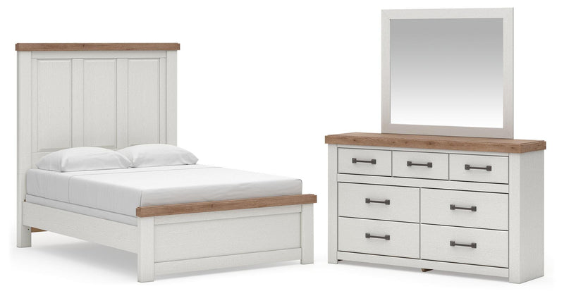 Savonport Full Panel Bed, Dresser and Mirror in White/Brown - PKG025548